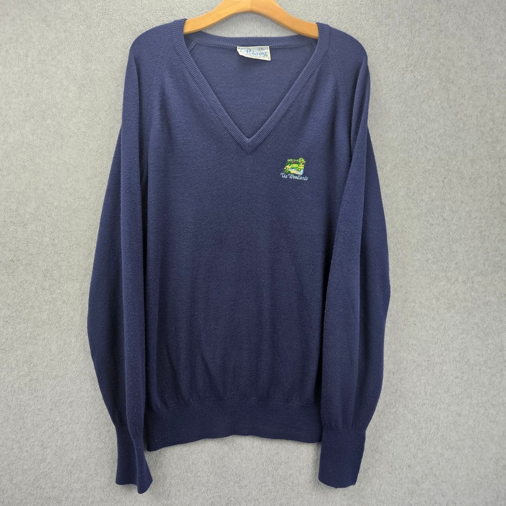 PICKERING | Navy V-Neck Sweater XXL The Woodlands Embroidered Made in USA 90S